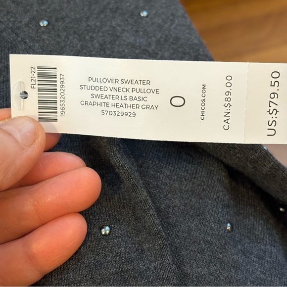 NWT Chico’s Beaded Charcoal Grey Pullover Top, Size 0 Small - Picture 8 of 9